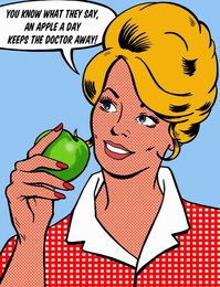 Smiling woman eating healthy green apple
