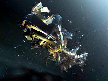 Abstract metallic shape in sky