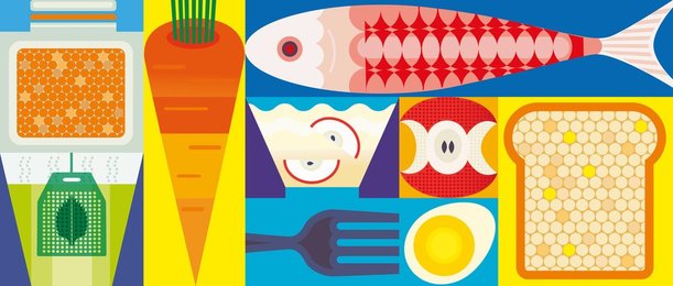 Variety of bright color healthy natural foods