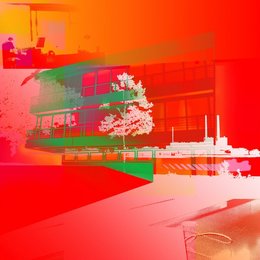 Vibrant abstract of building and factory