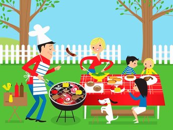 Family having barbecue in garden