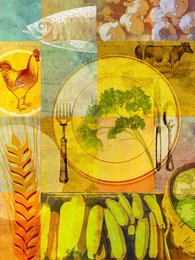 Collage of healthy food and place setting