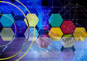 Abstract pattern of connected shapes and designs