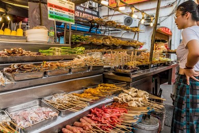 Local food market in Chinatown in Kuala Lumpur, Malaysia, Southeast Asia
