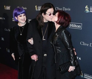 Kelly Osbourne, Ozzy Osbourne and Sharon Osbourne arrive at The Recording Academy And Clive Davis' 2020 Pre-GRAMMY Gala held at The Beverly Hilton Hotel on January 25, 2020 in Beverly Hills, Los Angeles, California, United States.