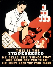 This is the storekeeper He sells the things that are good for you to eat : He must keep the food clean ca. 1936-1937