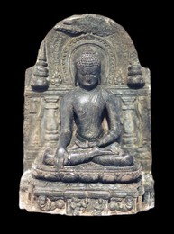 India / Bangladesh: Buddha in earth touching mudra. Pala Dynasty, Bengal, c.11th century CE. Photo by Jen (CC BY-SA 3.0 License)