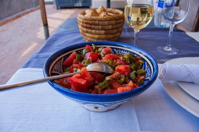 Traditional Moroccan food on table