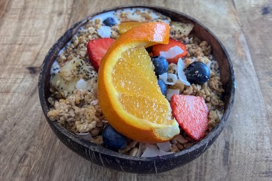 Healthy food bowl on restaurant table