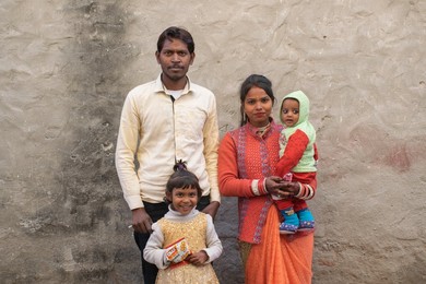 portrait of happy family in rural India