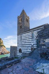 Seascape. portovenere. church. saint Peter. unesco. world. heritage. site. vertical. ligury. italy. Italyn. ligurian. ligurian Alps. ligurian Sea. liguria. mediterranean. mediterranean Sea. tourist Attraction. tourist Destination. touristic. travel. trave