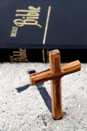 Ashes, cross and bible. Ash Wednesday celebration. Lent season.