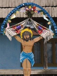 Europe. Romania. Maramures. Country House In The Salauta River Valley. Crucifix Europe. Romania. Maramures. House In The Countryside Of The Salauta River Valley. Crucifix