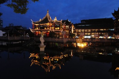 Traditional tea house Huxinting in the Old City. Shanghai, China, Asia
