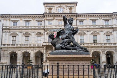 Piazza Palazzo di Citta' square, Monument to the Conte Verde, Turin, Piedmont, Italy, Europe