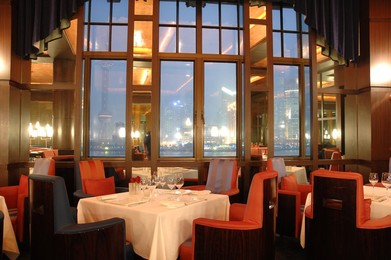 Upscale restaurant at Three On The Bund. Shanghai, China, Asia