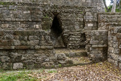 Excavation showing earlier construction in the North Acropolis in the Mayan ruins in Yaxha-Nakun-Naranjo National Park, Guatemala.