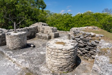 Partially-restored Structure A-20 in the Mayan ruins in the Xunantunich Archeological Reserve in Belize.