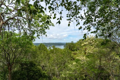 View of Lake Yaxha from the top Structure 117 in the Mayan ruins in Yaxha-Nakun-Naranjo National Park, Guatemala.  This tall unecavated mound is part of the larger astronomical complex.