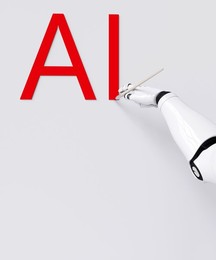 Conceptual robot painting demonstrating creative AI abilities 3d render