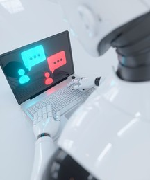 Conceptual robot using AI to chat online as a human 3d render