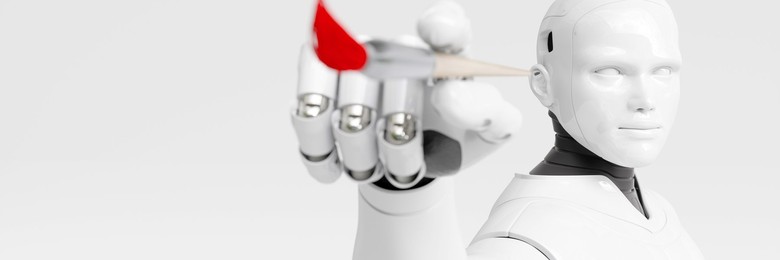 Conceptual robot painting demonstrating creative AI abilities 3d render