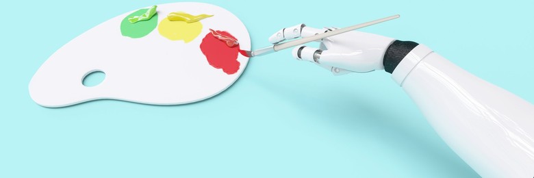 Conceptual robot painting demonstrating creative AI abilities 3d render