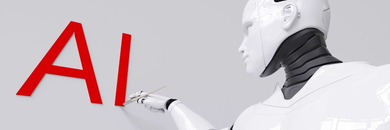 Conceptual robot painting demonstrating creative AI abilities 3d render