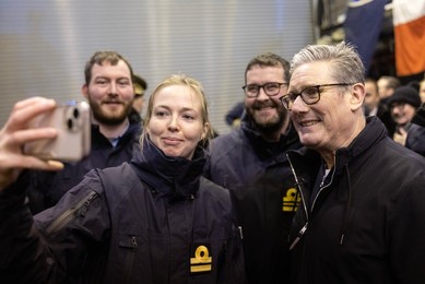 Prime Minister Keir Starmer vists troops on the HMS Iron Duke