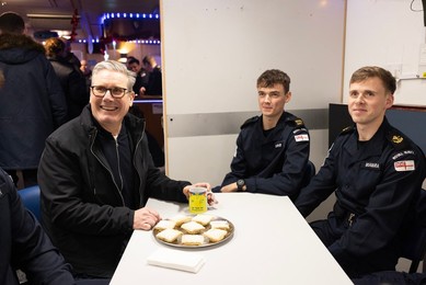 Prime Minister Keir Starmer vists troops on the HMS Iron Duke