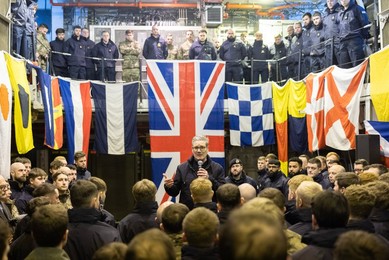 Prime Minister Keir Starmer vists troops on the HMS Iron Duke