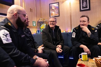 Prime Minister Keir Starmer vists troops on the HMS Iron Duke