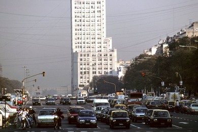 America. Argentina. Buenos Aires. Traffic in the Center of Buenos Aires