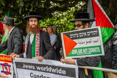 Protest outside the Israeli Embassy after deadly attacks on Iran