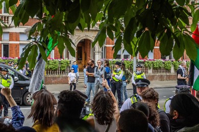 Protest outside the Israeli Embassy after deadly attacks on Iran