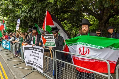 Protest outside the Israeli Embassy after deadly attacks on Iran