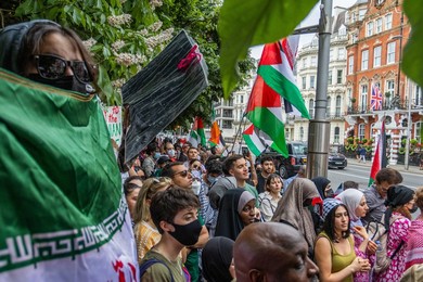Protest outside the Israeli Embassy after deadly attacks on Iran