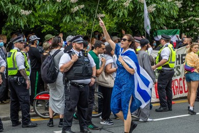 Protest outside the Israeli Embassy after deadly attacks on Iran