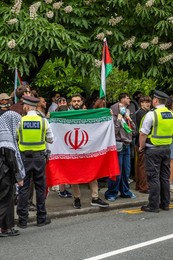 Protest outside the Israeli Embassy after deadly attacks on Iran