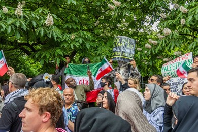 Protest outside the Israeli Embassy after deadly attacks on Iran