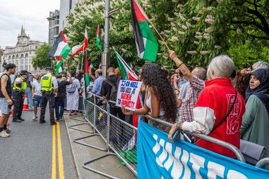 Protest outside the Israeli Embassy after deadly attacks on Iran
