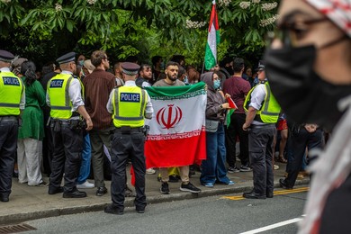 Protest outside the Israeli Embassy after deadly attacks on Iran