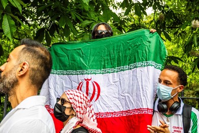 Protest outside the Israeli Embassy after deadly attacks on Iran