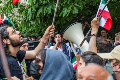 Protest outside the Israeli Embassy after deadly attacks on Iran