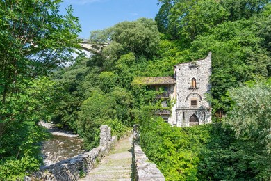 Attone Bridge And Tower of The Guards. Clanezzo. Italy