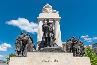 Parliament And Monument of Tisza Istvan. Budapest. Hungary