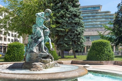 Fountain Near Vigado Concert Hall. Budapest. Hungary