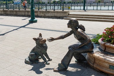 Girl with Her Dog Statue. Budapest. Hungary