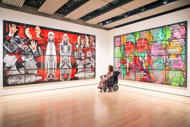 Gilbert & George '21ST CENTURY PICTURES' photocall at the Hayward Gallery, London, UK