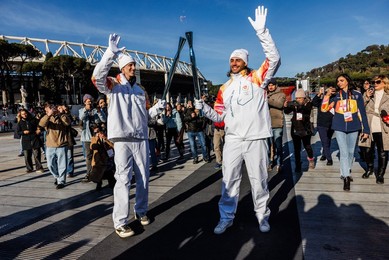 The Olympic Torch departs Rome for the 2026 Milan-Cortina Winter Olympics.